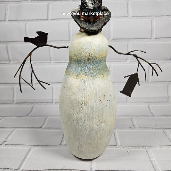 VINTAGE Snowman Christmas Paper Mache W/ Birdhouse & Bird Folk Art Primitive - Picture 8 of 10